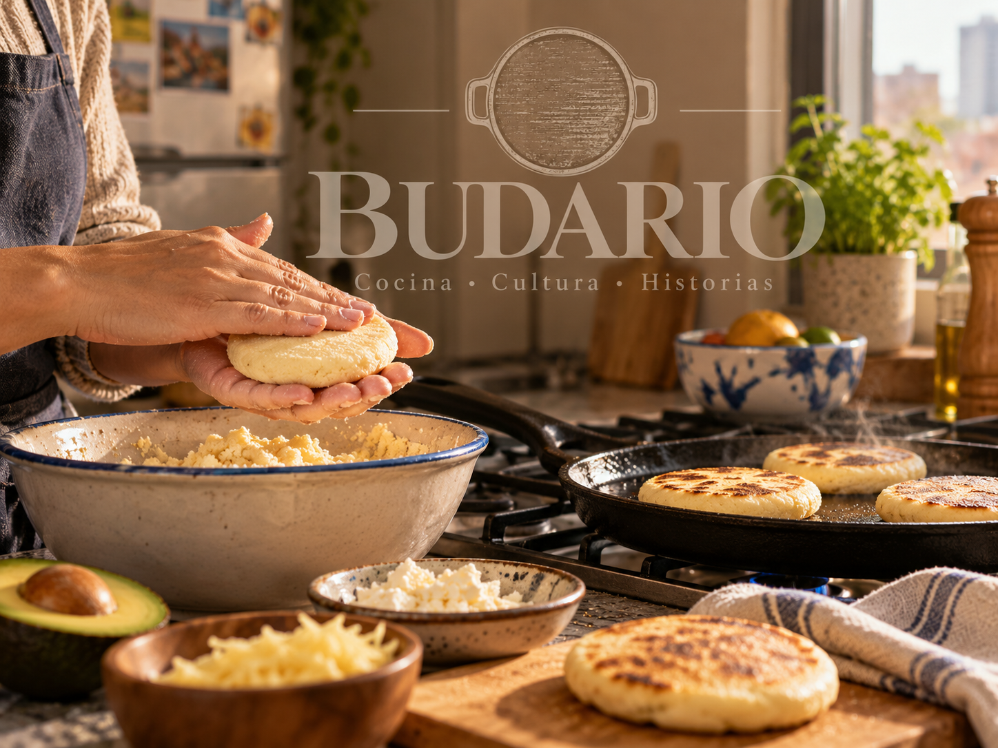 Preparación de arepas en una cocina familiar fuera de Venezuela