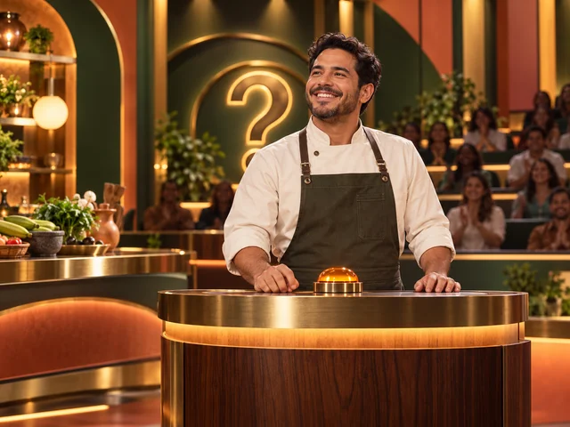 Escena ilustrativa de un chef en un concurso gastronómico.